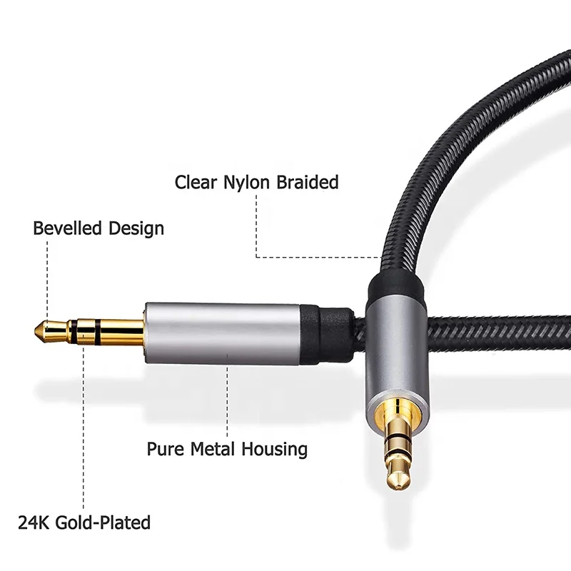High End Custom Cable Audio Auxiliar 3.5MM 1M 1.5M 2M 3M 5M Male To Male Aux Cable 35MM Jack Aux Audio Cable