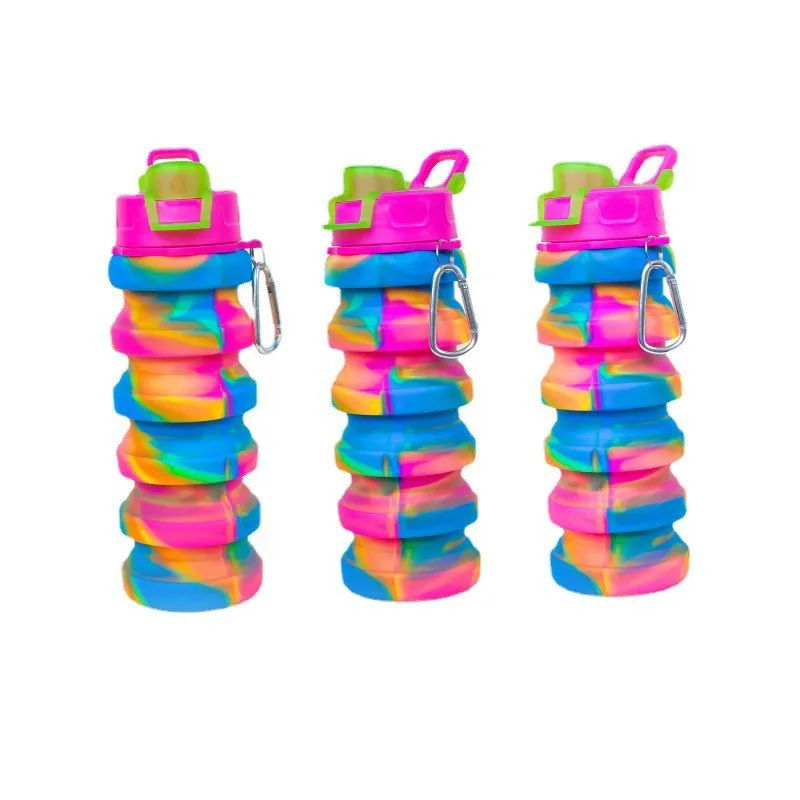 Portable Accompanying Cup Bpa Free Food Grade Camo Outdoor Sports Anti-fall Round Kettle 500ml Collapsible Silicone Water Bottle