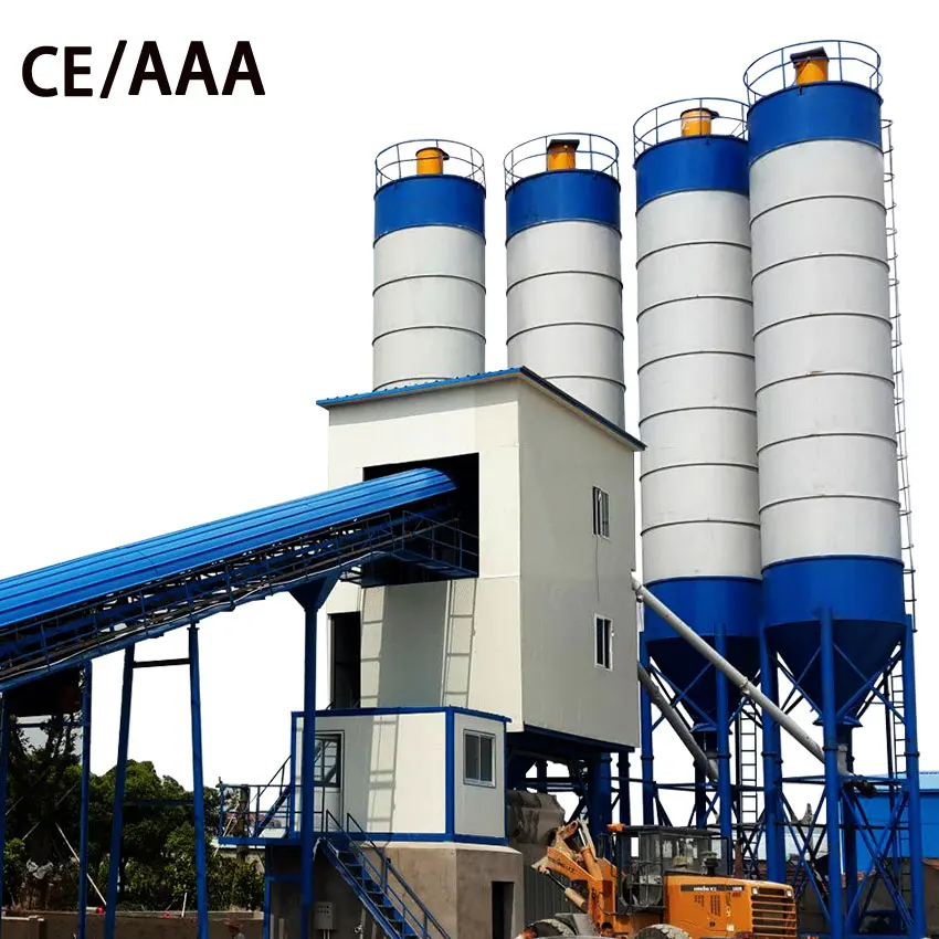 HZS90 Fixed Precast Belt Conveyor Wet Mix Concrete Batching Plant Germany