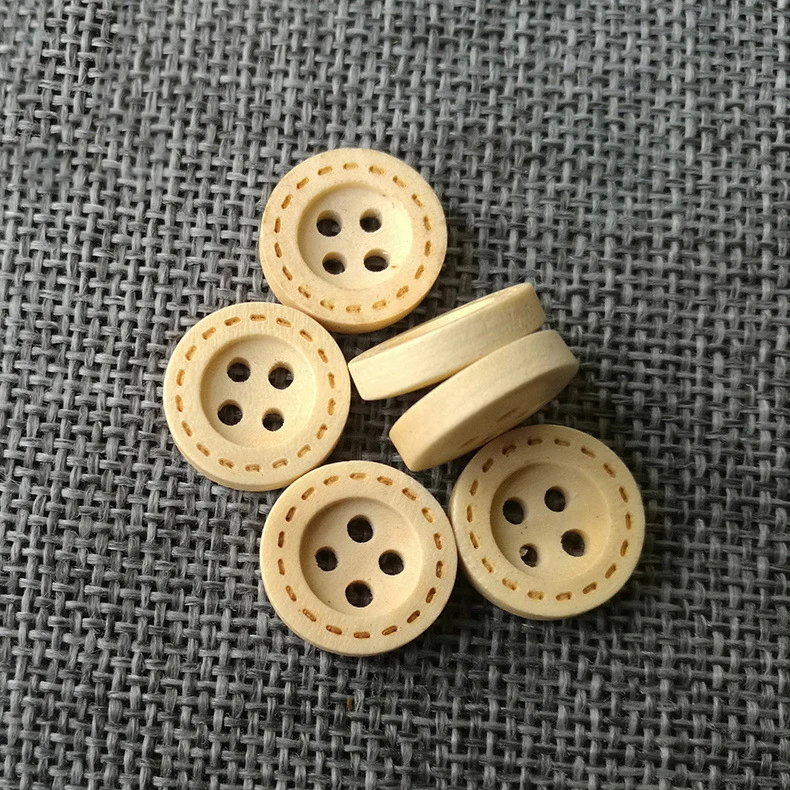 Wooden Buttons Natural Color Round 4-Holes Sewing Scrapbooking DIY Clothes Buttons Sewing Accessories