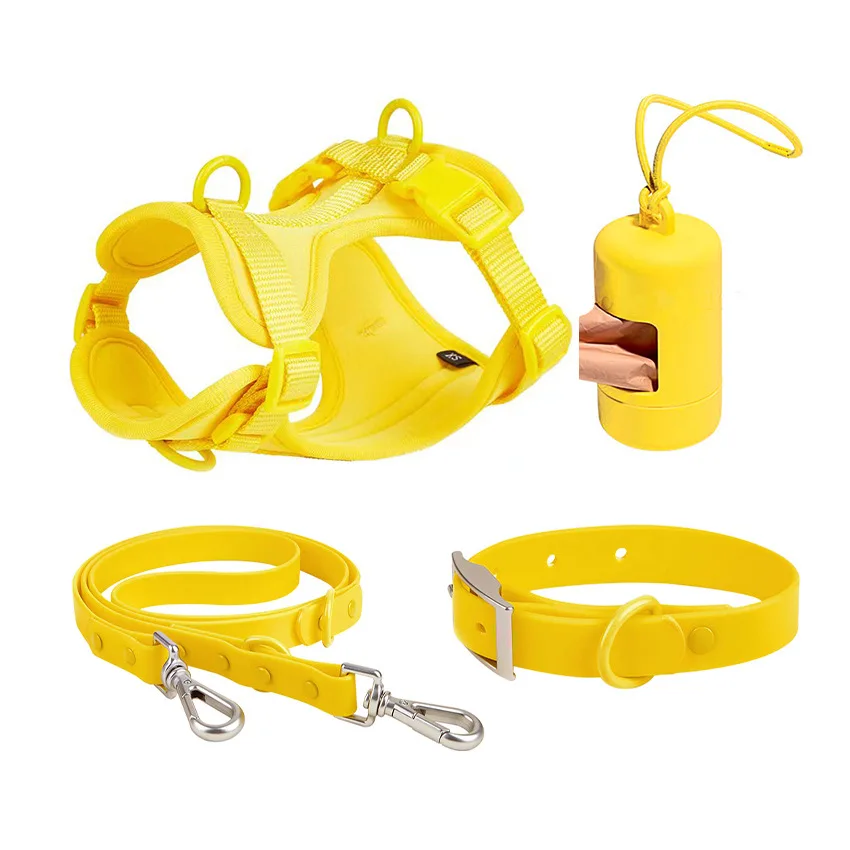 Pet Dog Chest Back Anti Bite Waterproof Strap PVC Leash Collar Poop Bag 4 in 1 Set Puppy Outdoor Accessories Pet Supplies