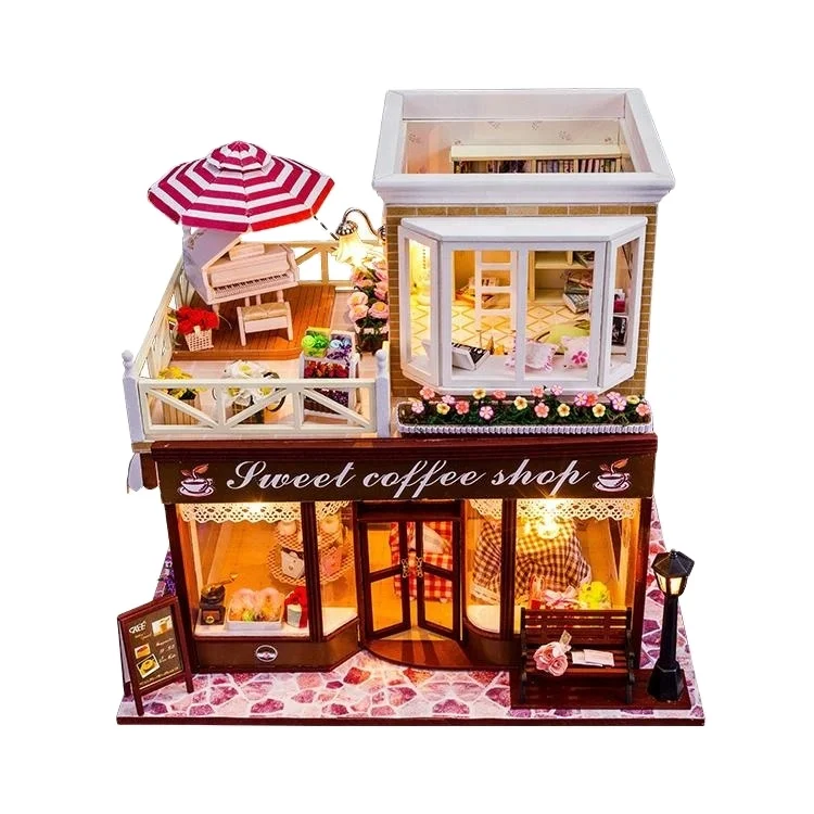 DIY wood craft dolls furniture coffee shop 1 24 scale miniature doll house