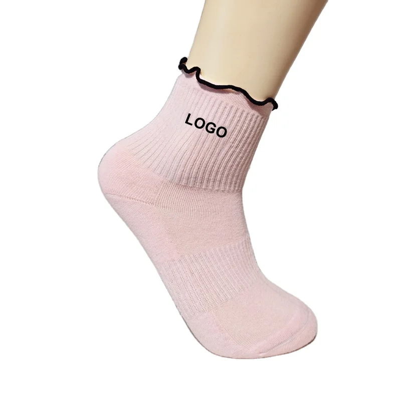 Hot Sale Comfortable Cotton Crew Casual Custom Womens Pink Girls Ruffle Socks