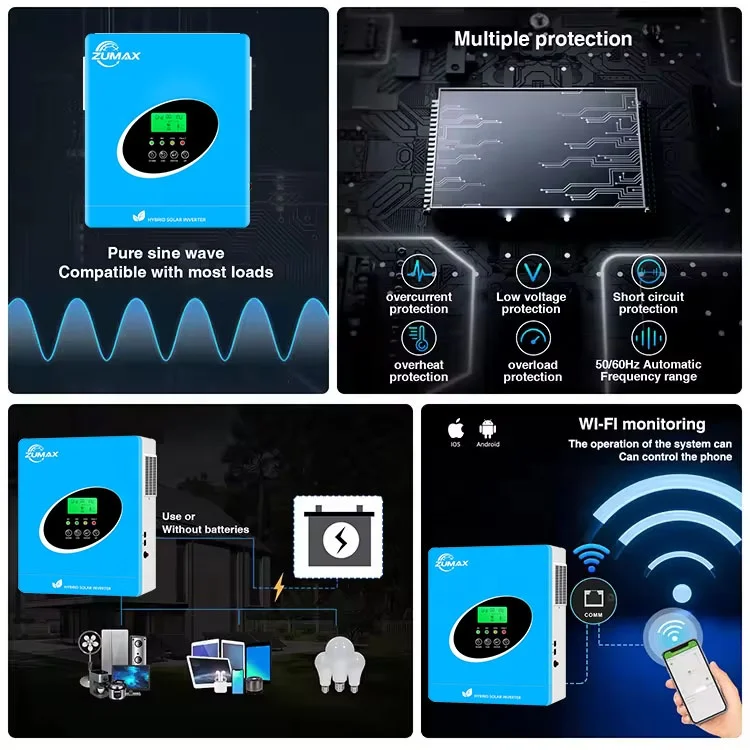 Zumax Wholesale 3.6KW 4.6KW 6.6Kw 5kw solar inverter hybrid 6kw pv inverter 24v with MPPT