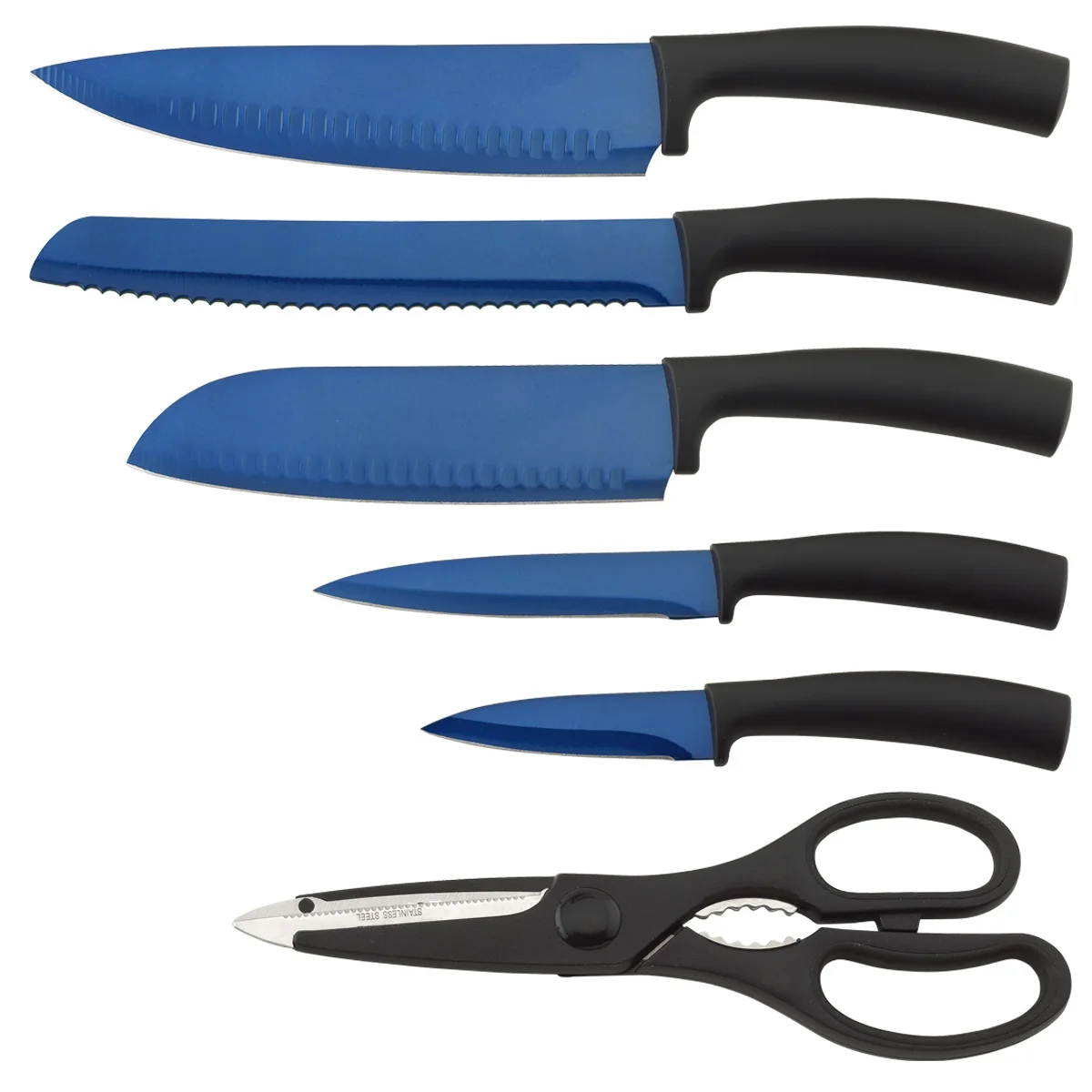 Professional Stainless Steel 7 Pieces Kitchen Knife Titanium Coating Blade Design