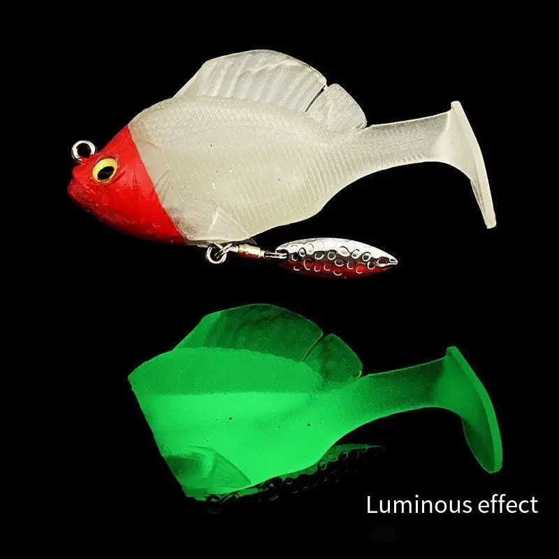 New Arrival Soft Jumping Fish Lure Lead Head Fishing Soft T Tail Lure Artificial Swimbait Jig Heads Bait with Rotary Spoon