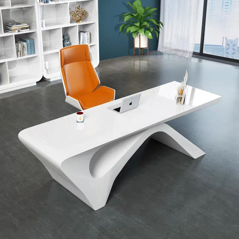 White Curved Cool Desk Escritorios De Oficina Executive Office Set Table Commercial Furniture Home Schreibtisch