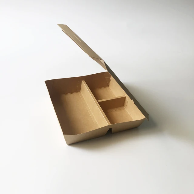 Disposable kraft paper box takeaway 3 compartments food box paper food packaging