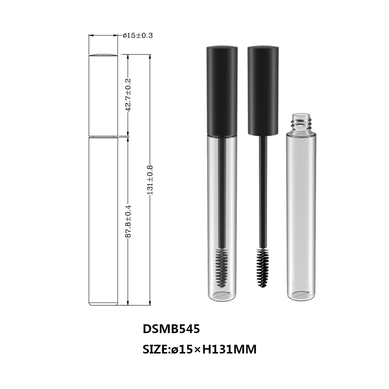 
makeup packaging empty mascara tubes with brush cylindrical eco friendly plastic eyelash glue tube container blcak 