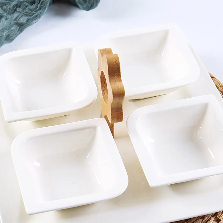 
CANHUI Cheap Catering White Ceramic Plates And Bowls Restaurant Porcelain Square Serving Dishes For Fruit Dessert Snacks 