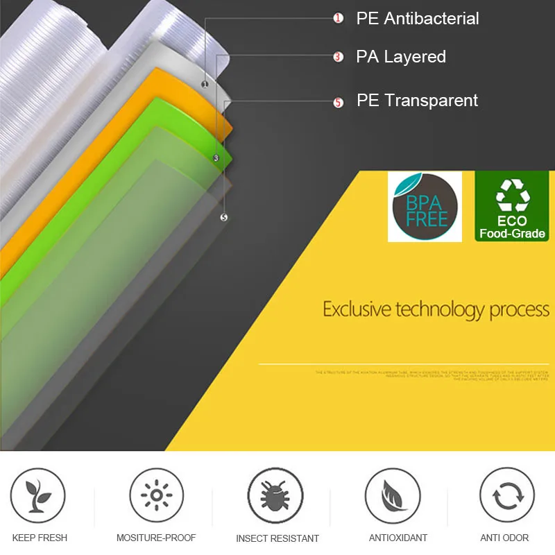 20*30cm Rice Packaging Stock PA PE Fruits Vegetables Sea Food Meat Pork Storage Embossed Vacuum Bag