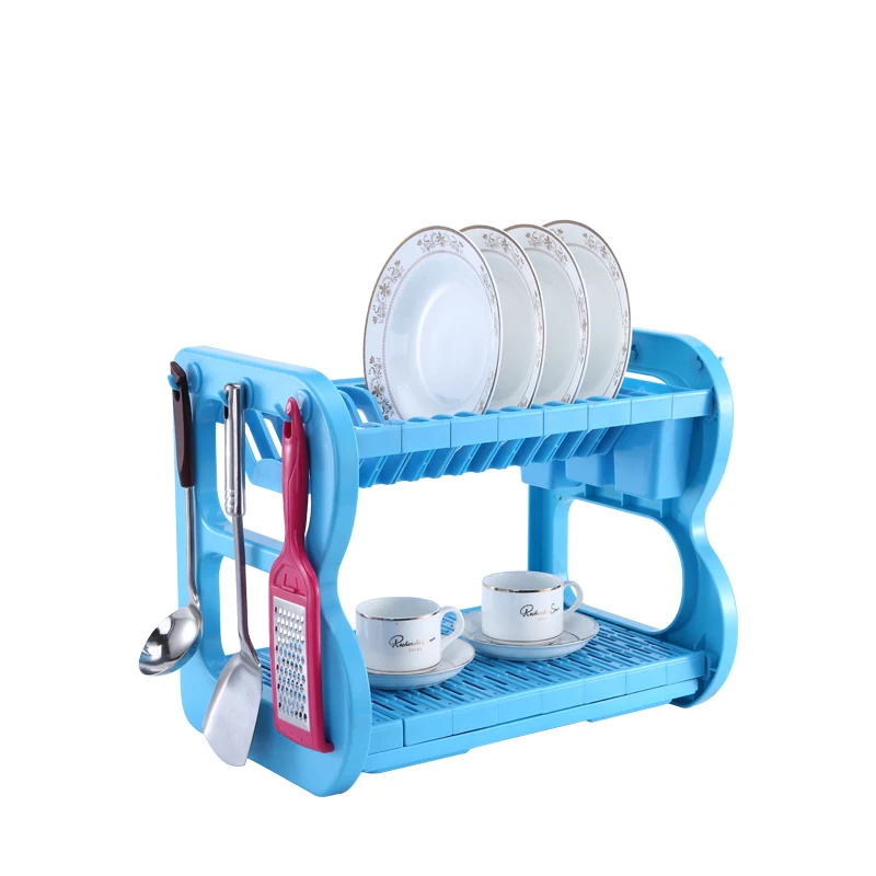 
2 Tier Colorful Plastic Dish Drying Rack Kitchen Dish Drainer Storage Dish Shelf With Drain Rack 