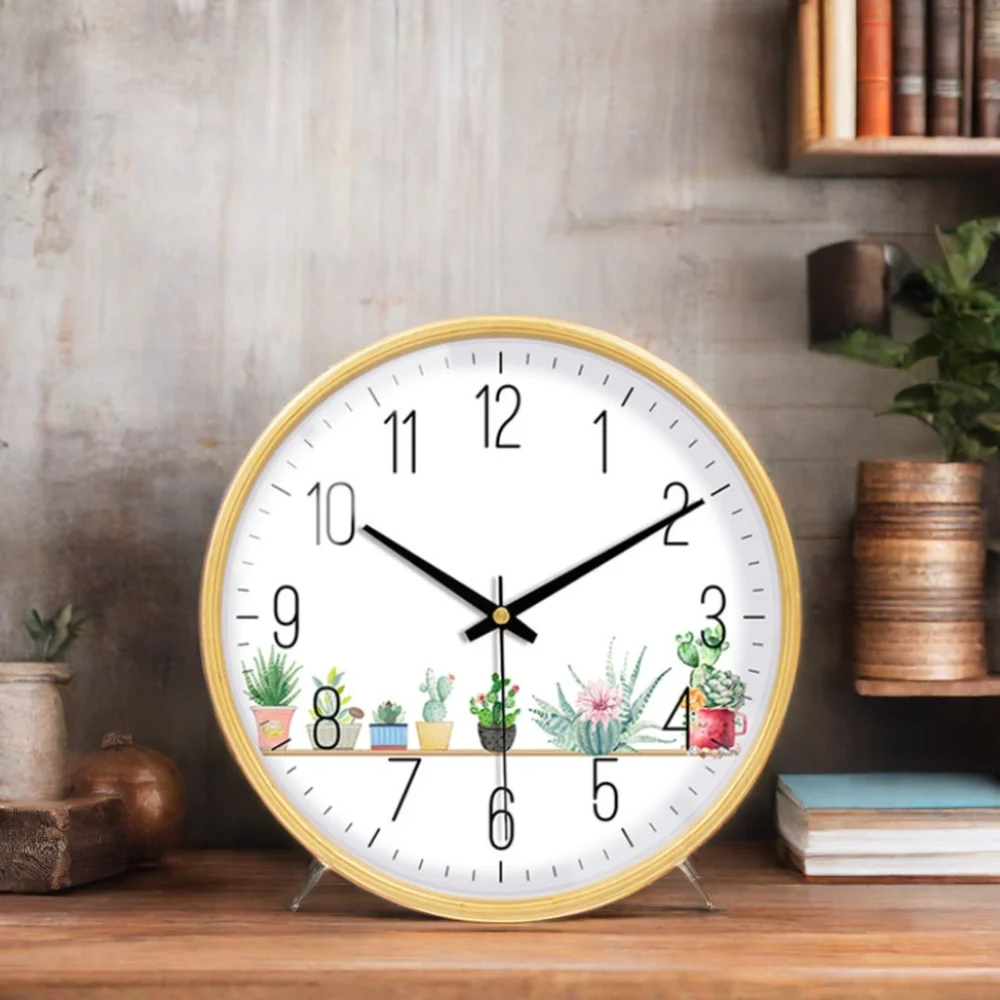 Custom Logo Wooden Desk Clock Large Diameter 22 cm Industrial Design Style Quartz Alarm Circular Needle Decorative Table Use