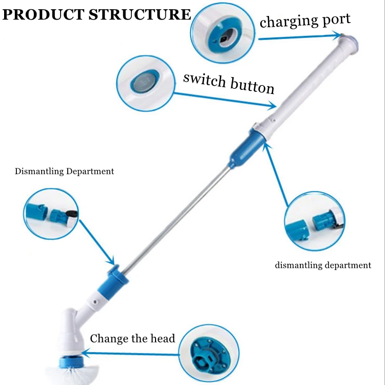 Battery Waterproof Wireless Cordless window Cleaning utensil Electric clean Spin Power Brush Floor Scrubber For Washing Bathroom
