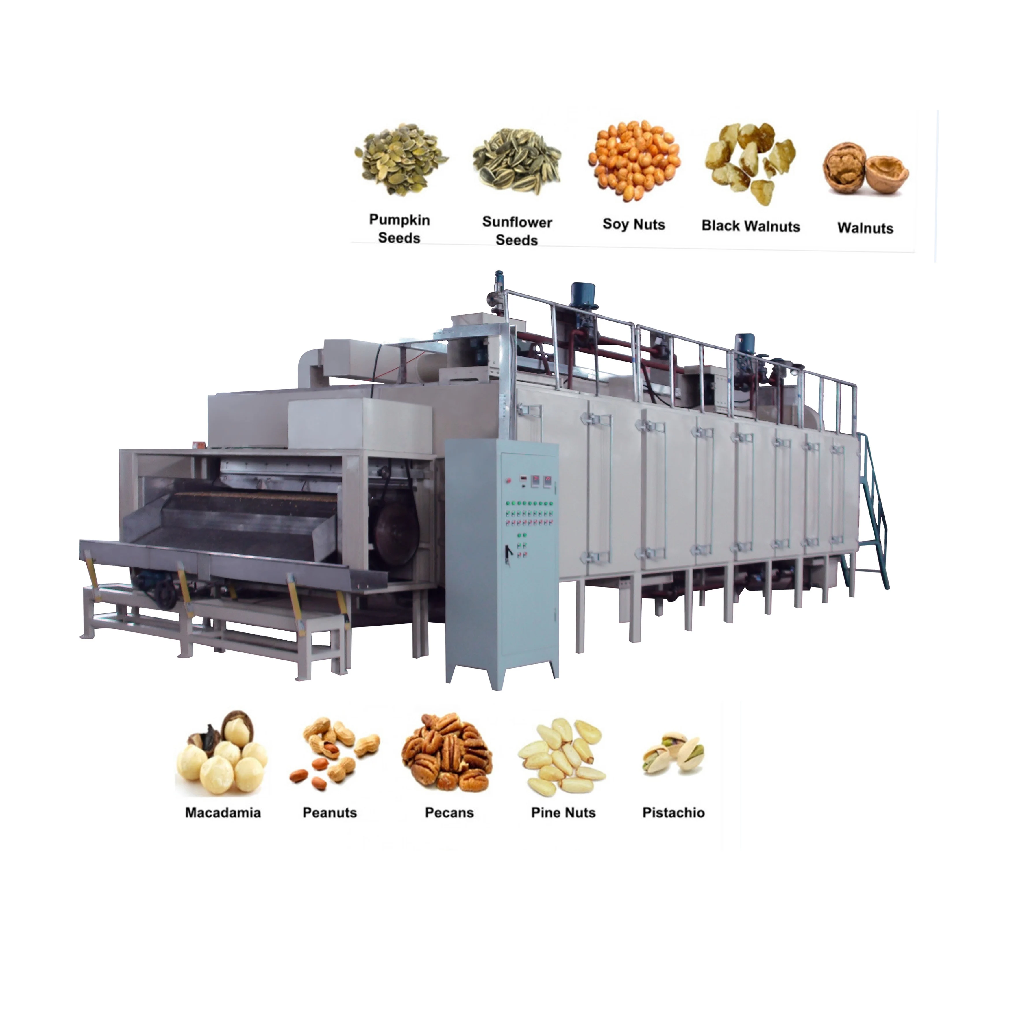 Multifunctional  Continuous  Nuts Roaster Peanuts Corn Cashew pistachio macadamia hazelnuts  Roasting Machine
