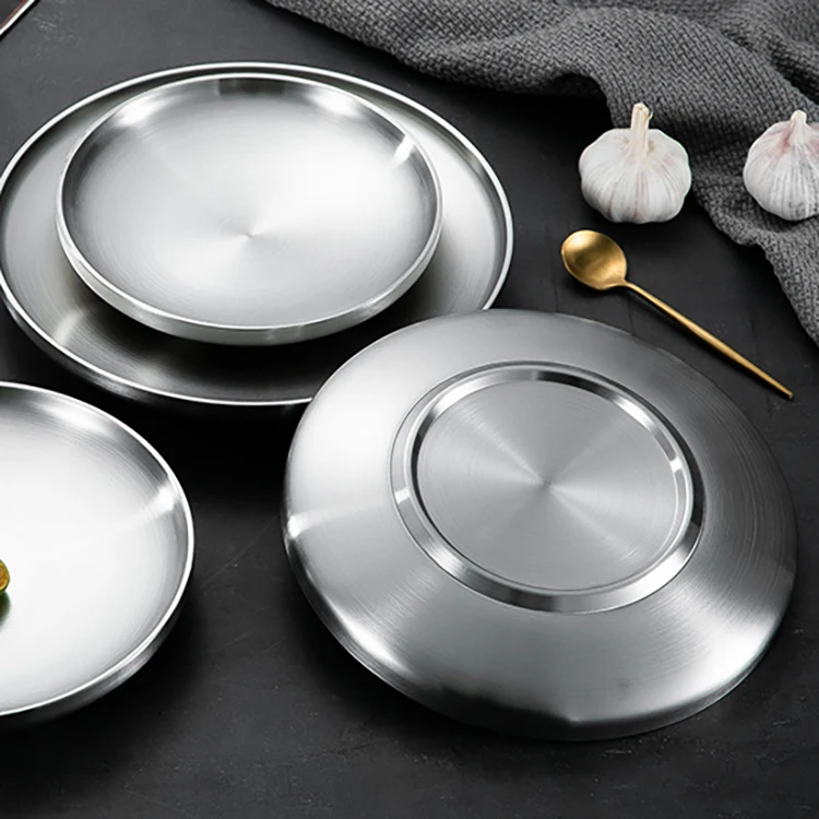 Direct Factory Supply 304 Stainless Steel Japanese Dish Outdoor Camping Dinner Salad Plate Home Hotel Restaurant Tableware Set