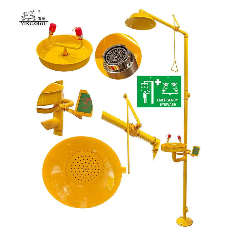 Combination emergency Shower Station and Eye Wash Red Coating Eyewash Station 304stainless steels+ ABS