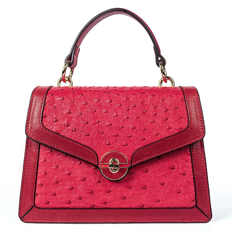 Popular Fashion Brand Bag Crossbody Luxury Lady Purse Shoulder Hand Bags Made of RED Ostrich Leather Handbag for Women
