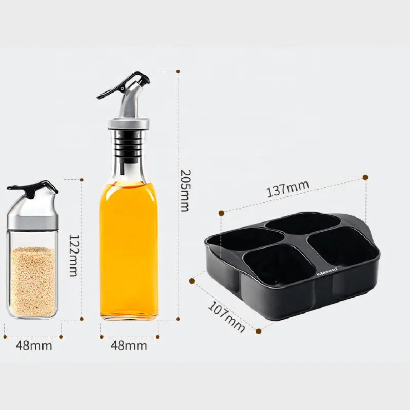 Creative Solid-Liquid Glass Kitchen Seasoning Box Oil Vinegar Seasoning Bottle 4 PCS Kitchen Seasoning Bottle Set