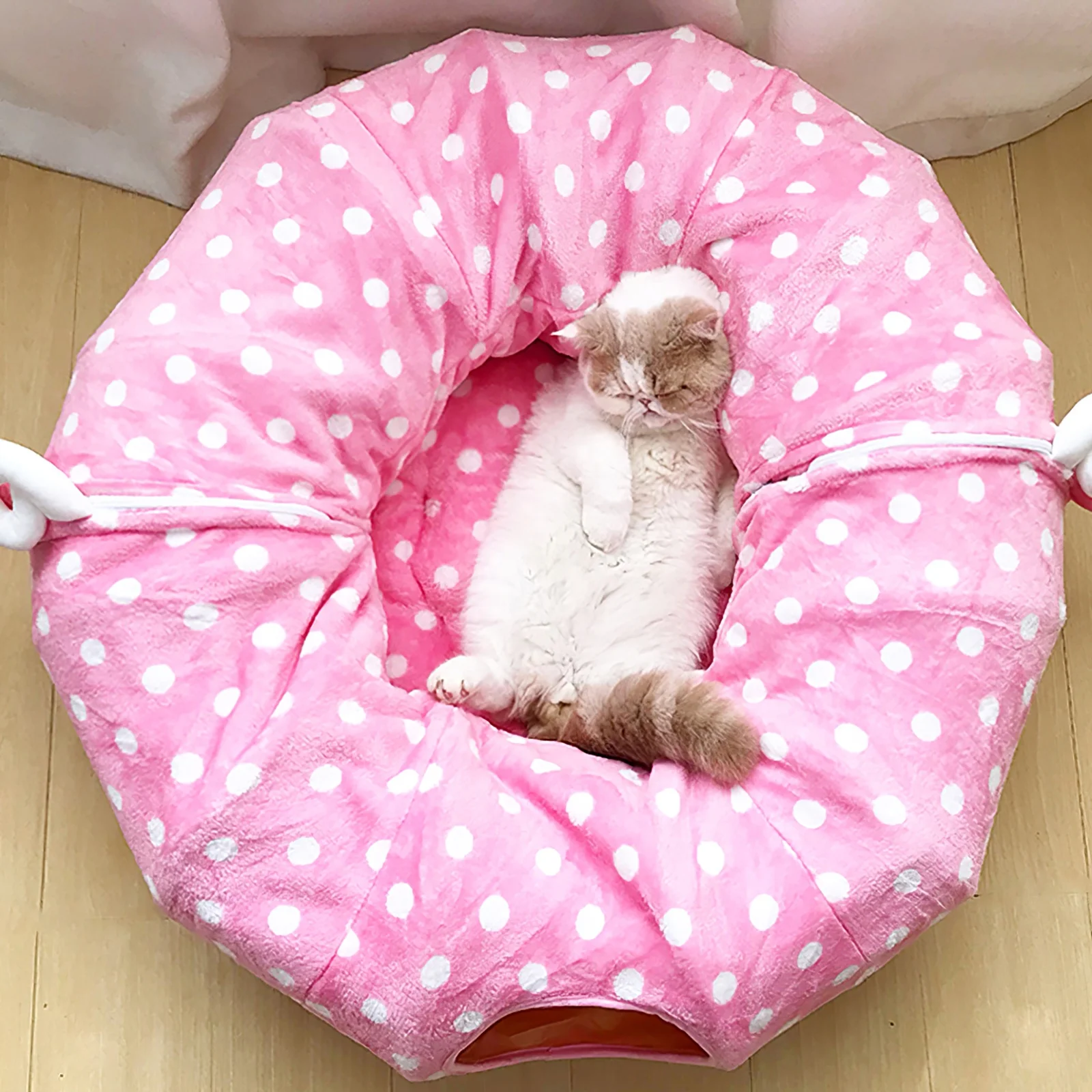 Cat Tunnel Bed with Soft Mat Cat Tunnel Toys with Peephole Fun Ball for Indoor Pet Kittens