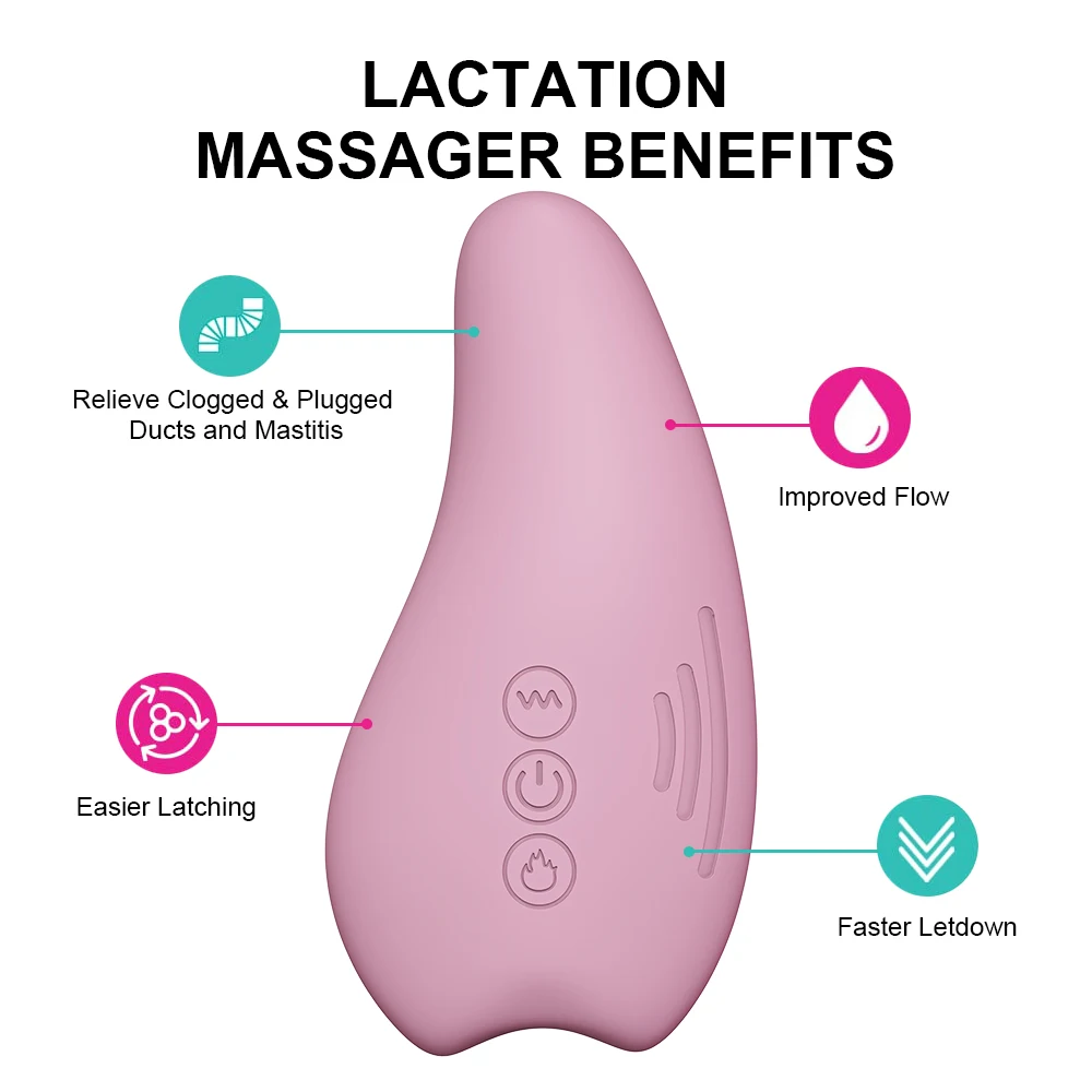 Hot Selling Silicone Breast Massager Vibrator Machine Heat Warming Lactation Massager for Breastfeeding and Breast Care