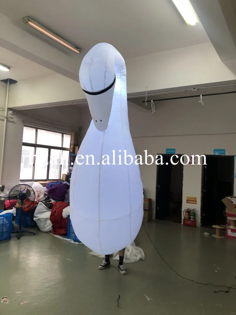 White Inflatable LED Walking Swan Costume for Carnival Parade Performance