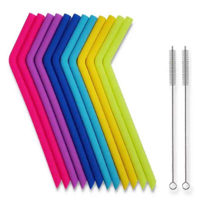 Customizable Reusable Food Grade Flexible Silicone Smoothie Straw Single pipette For KID Drinking With Cleaning Brushes