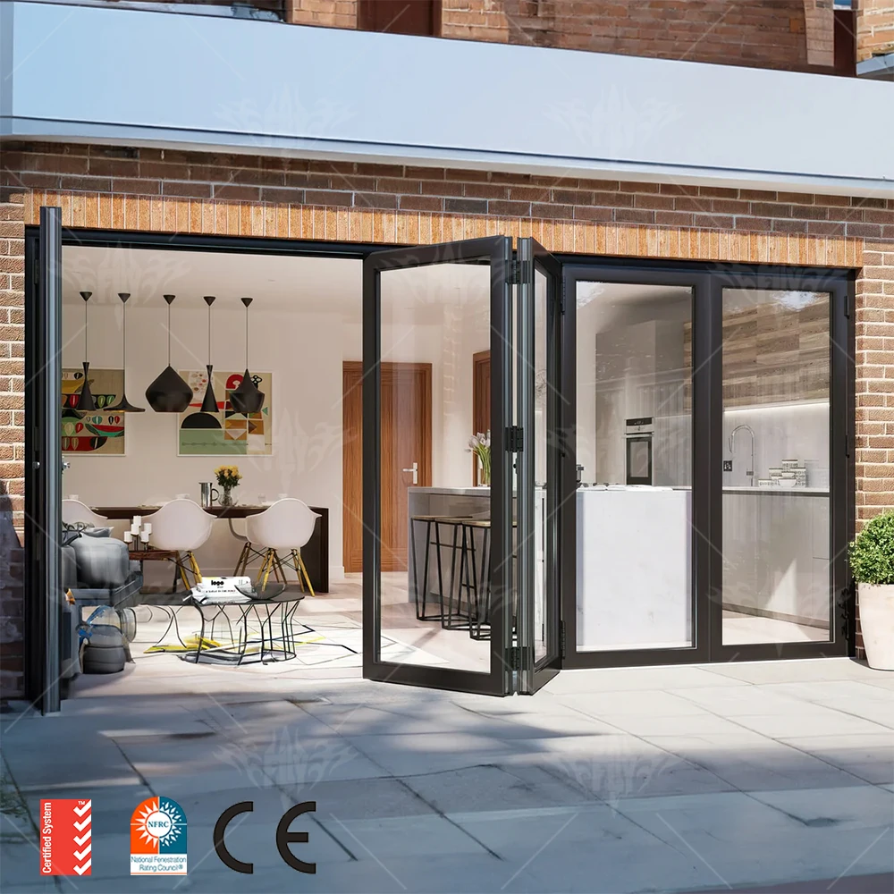 Wholesale cheap price waterproof bi fold doors villa patio aluminum folding door cheap glass folding patio doors system