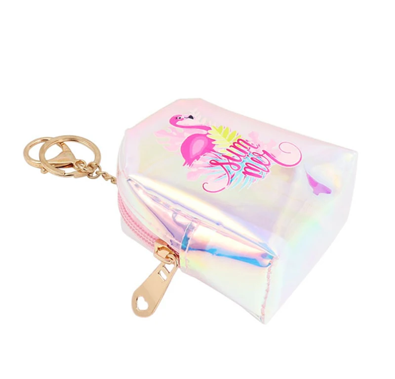 Clear laser hologram coin purse kids cute animal printing small coin holder keychain