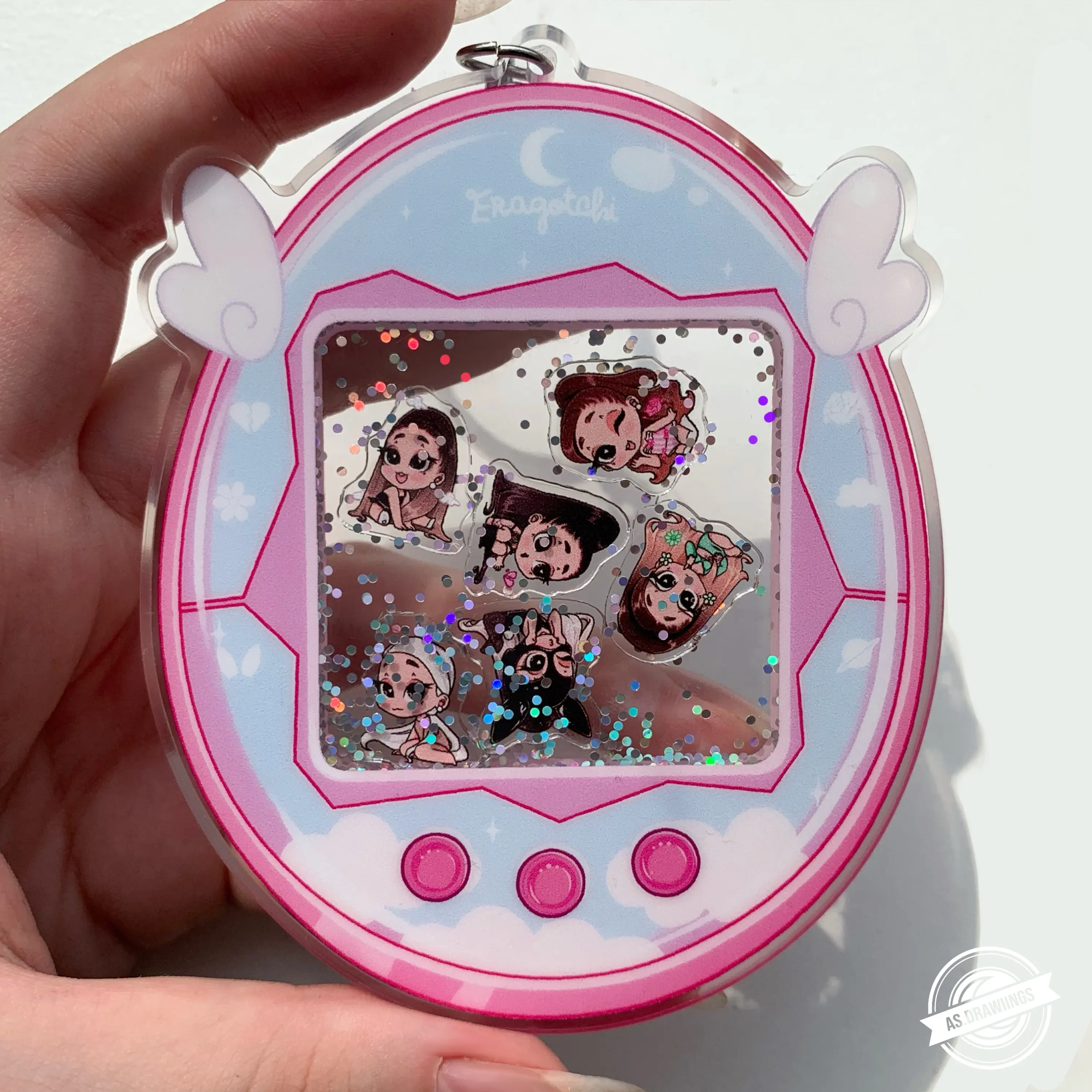 Custom  acrylic shaker keychain with glitter and hologram ,shaker acrylic with charm