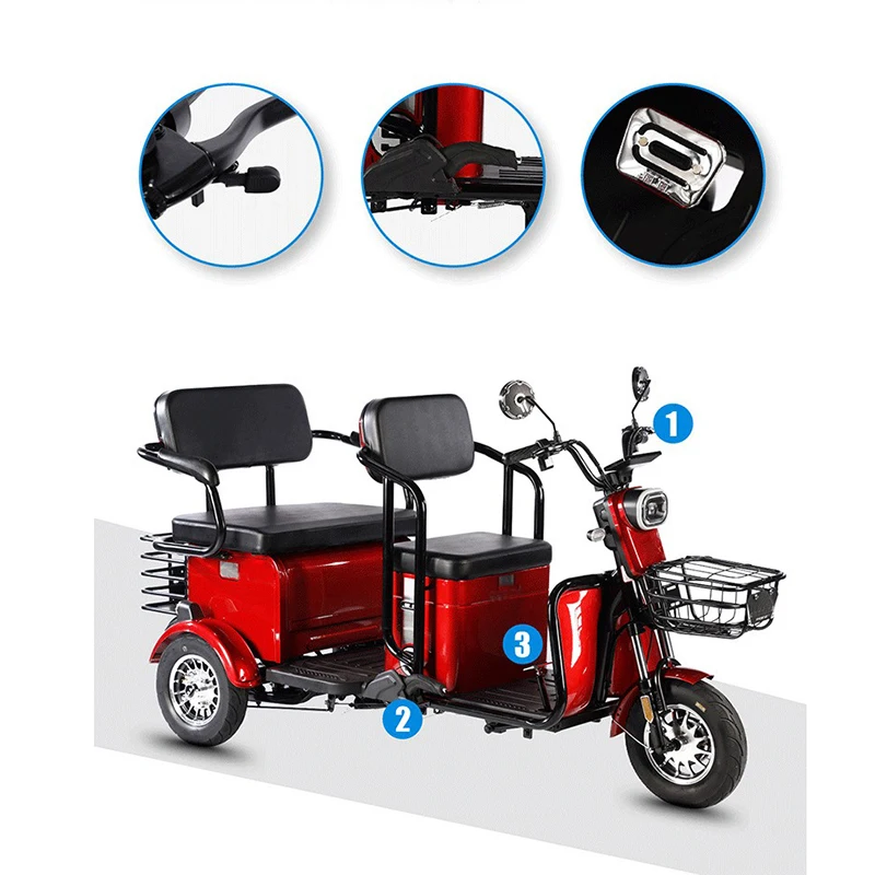 Hot Selling Cheap three wheels Two Seat motorized tricycles Bike Adult comfortable passenger cargo electric scooter tricycle
