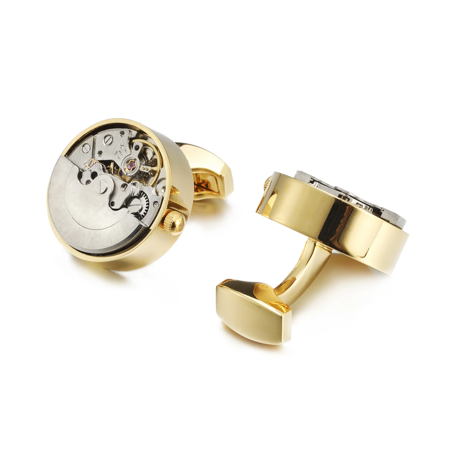 High Quality Custom Functional Watch Immovable Cufflinks For Men Round Gold Watch Mechanism Gear Cuff links Wholesale