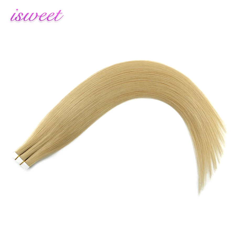 Blonde color 613 tape in hair extensions remy human double drawn with thick end