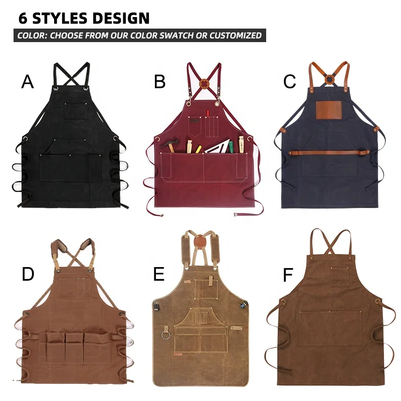 CHANGRONG Custom Leather Straps Waxed Canvas BBQ Work Apron