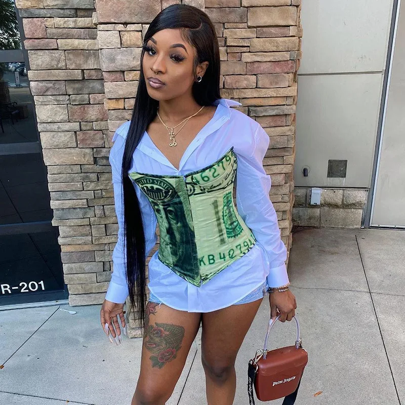 
Overbust money Printed Underbust Corset Latex Waist Cincher Trainer Waist Slimming Corsets and Bustiers 