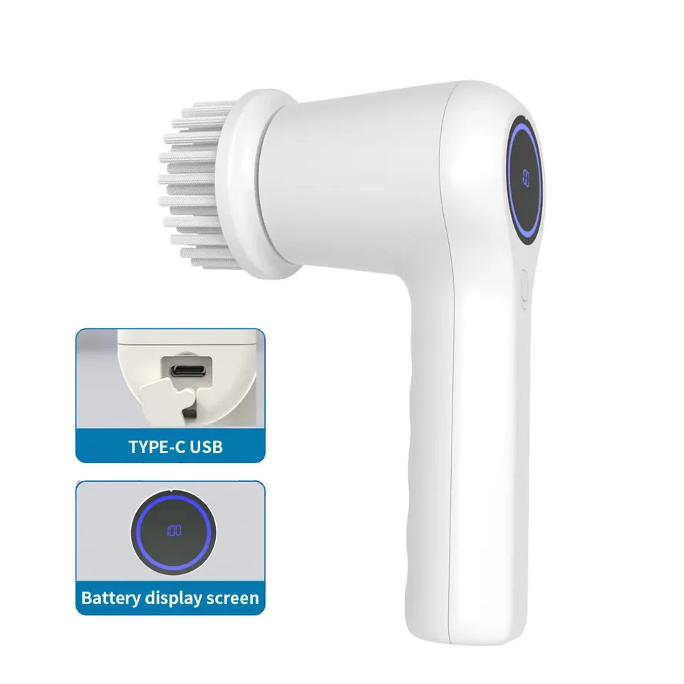 Short hand IPX7 level waterproof cordless electric brush with battery display screen wireless electric spin scrubber
