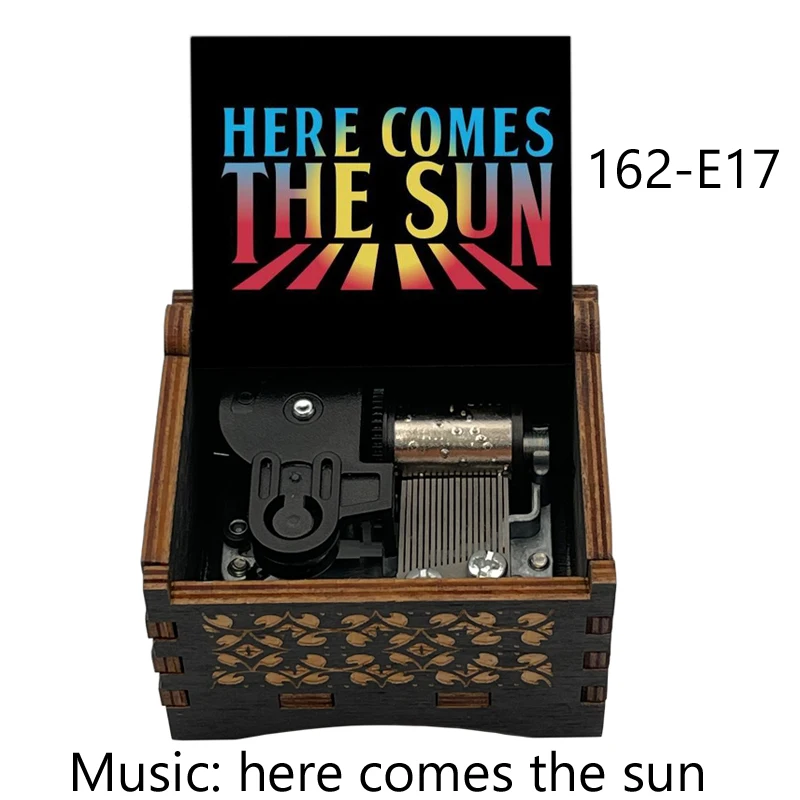 Here Comes the Sun Wooden Music Box Custom Printed Picture Movie Pop Melody Musical Souvenir Gift for Birthday Party