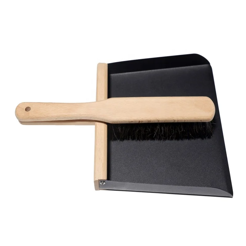 Portable high quality wooden handle bristle and iron big broom dustpan set for cleaning