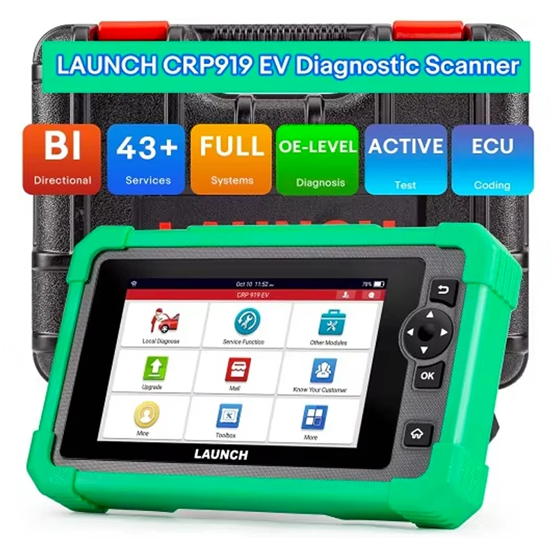 Latest LAUNCH X431 CRP919 EV OBD2 Diagnostic Scanner 43+ Service Functions Battery-Powered Diagnostic Tools Electric Vehicles