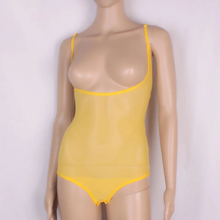 Sexy Transparent Elastic Sleeveless Suspender Unitards Jumpsuit for Belly Ballet Dance Training  Lingerie Wear