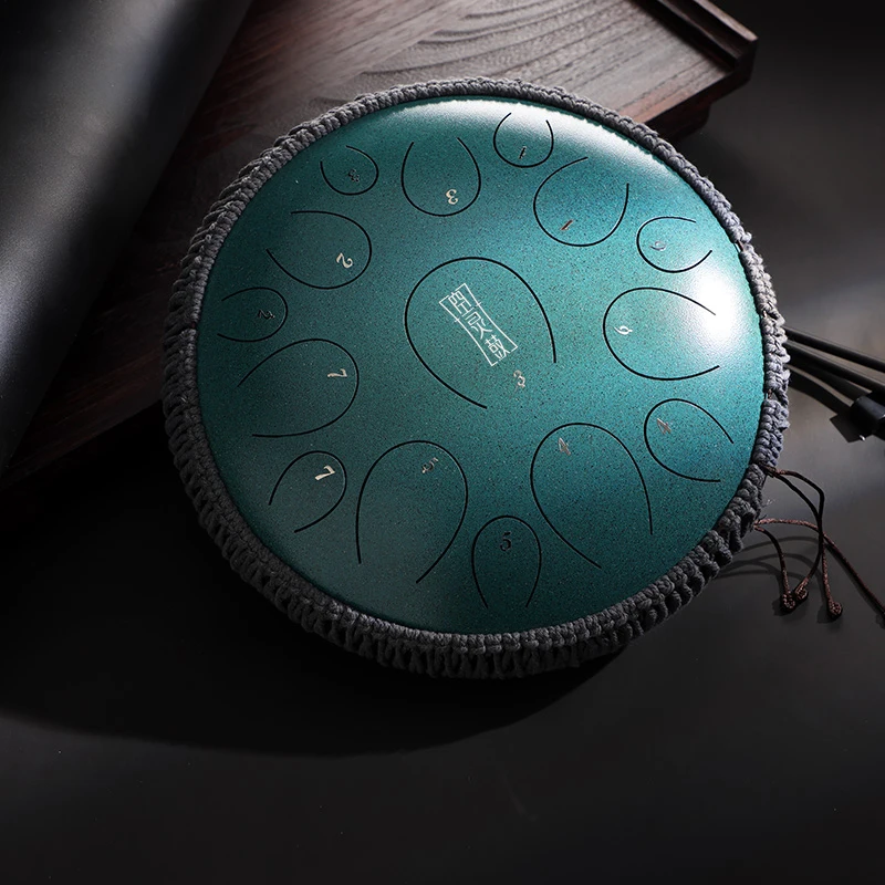 Hluru Round Tongue Drum Musical Instrument 15Note 14Inch Drumset  F Tone Steel Hanpan Tank Drum Percussion Instrument Drum