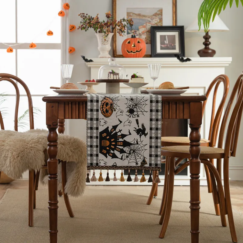Elegant Jacquard Throw Comfortable Table Runner Beautiful Luxury Table Runners Pumpkin Pattern Long Table Runner For Festival