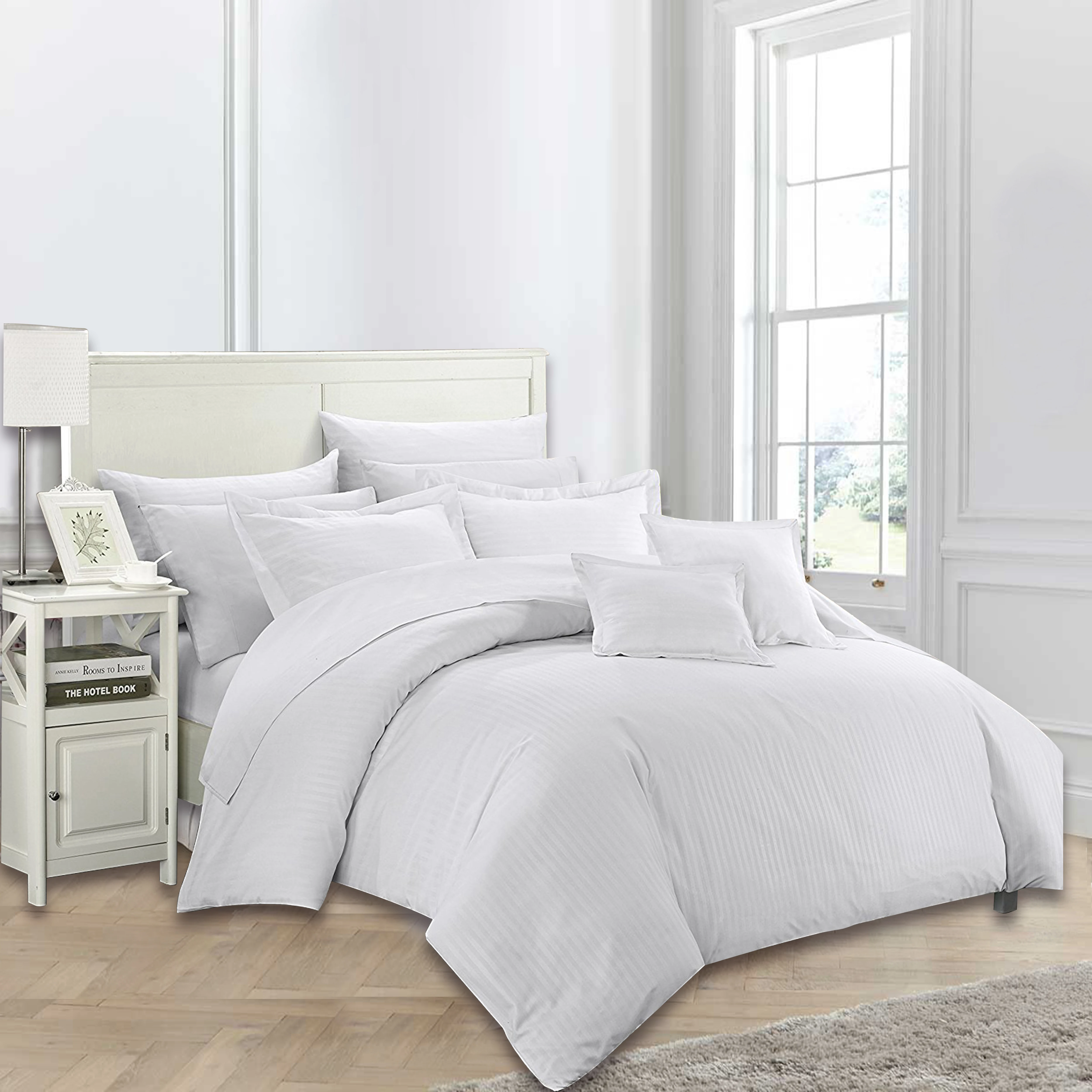 Factory Luxury High quality Custom Satin Stripe soft Bed Sheet Linen Queen King Size 100%cotton Pillow Hotel Bedding sets