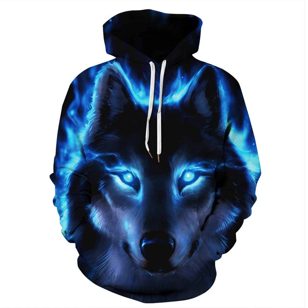Cailian Прямая поставка на заказ с принтом головы волка унисекс 3D новинка мужские толстовки