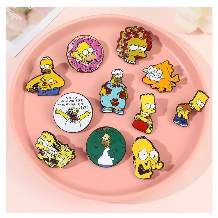 Custom Hard Metal Logo Cartoon Comics Lapel Pin Badge Manufacturer Custom Simpson Enamel Pins For Clothes Fitted Hat