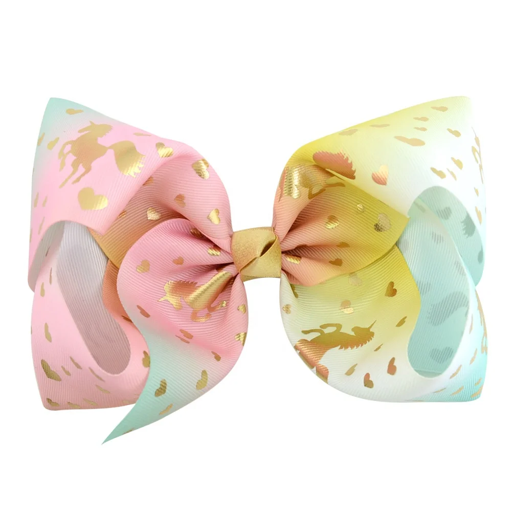 E-Magic Factory Handmade stereoscopic 8 inches Printing Jojo siwa ribbon hair bow with clips for girls' best present