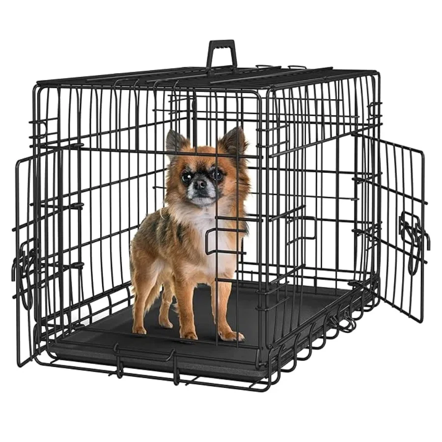 PETDOM 24'Pet cage Double Door Dog Crate w/Divider Dog Cage with Removable Tray Wire Pet Crate for Small Medium Dogs