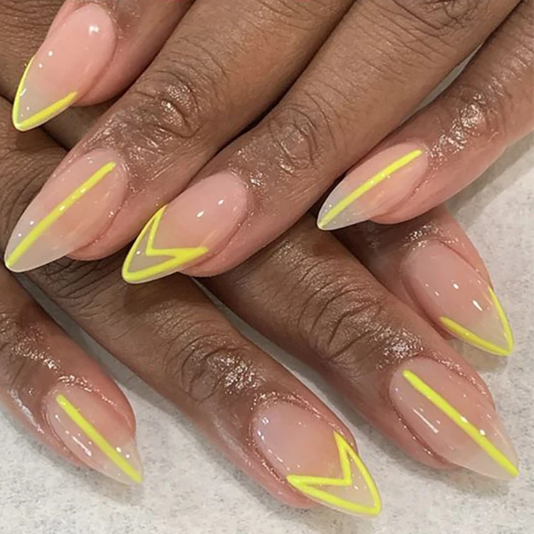 Новый тренд, светло-желтые, ярко-розовые акриловые ногти для французского маникюра, оптовая продажа, Новые красочные акриловые ногти с длинным гвоздем