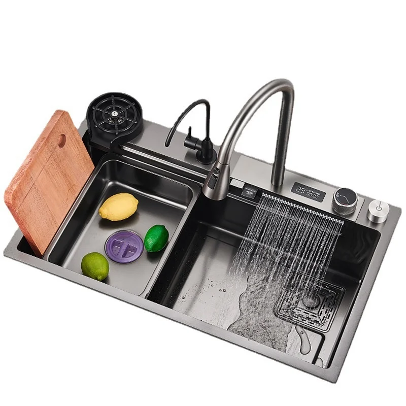 304 Stainless Steel Digital Display Raindance Large Single Kitchen Sink With Faucet Handmade Nano Thickened Counter Installation