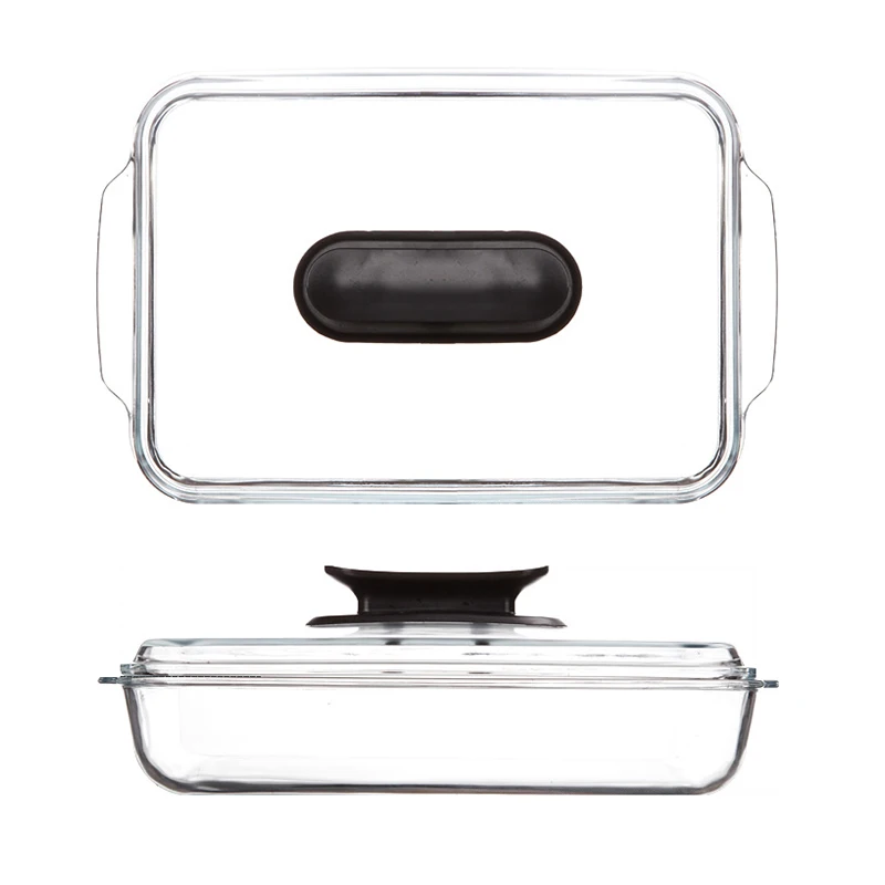 High borosil tempering glass basics rectangular clear 3.0L oblong glass baking dishes with lid for european market